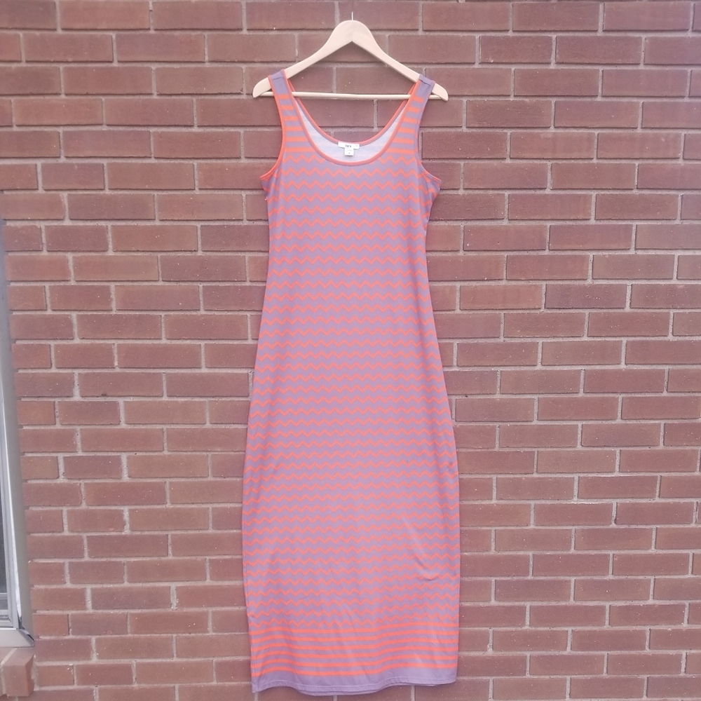 bar III sleeveless maxi dress orange taupe chevron